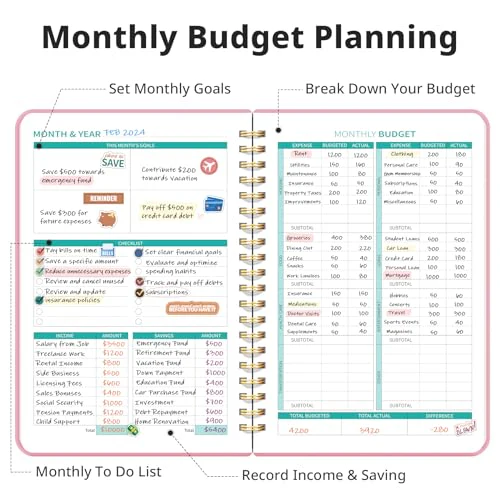 Budget Planner - Monthly Budget Book 2024 with Expense & Bill Tracker - Undated 12 Month Financial Planner/Account Book to Take Control of Your Money - Pink - Image 6