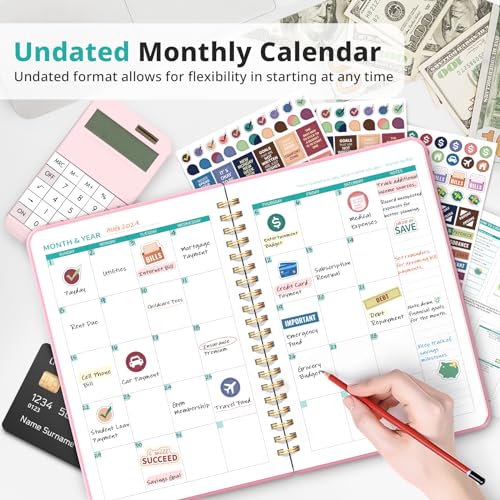 Budget Planner - Monthly Budget Book 2024 with Expense & Bill Tracker - Undated 12 Month Financial Planner/Account Book to Take Control of Your Money - Pink - Image 7