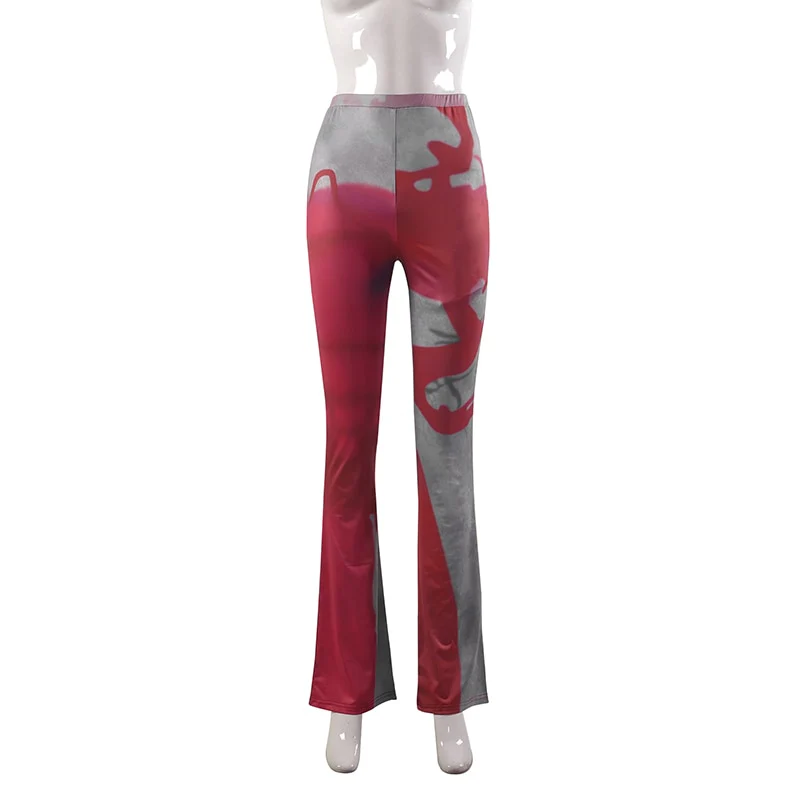 BUILDINGB Ink Splash Floral-Print Clashing Trousers Casual Buttock Lift Flared Pants - Image 2