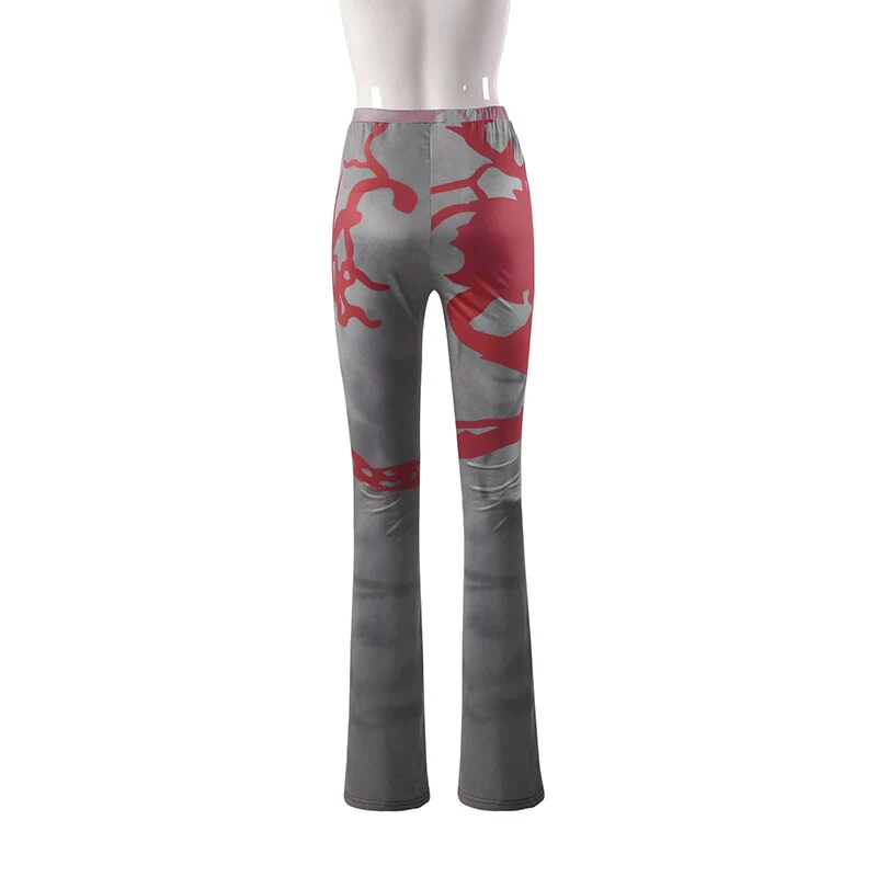 BUILDINGB Ink Splash Floral-Print Clashing Trousers Casual Buttock Lift Flared Pants - Image 4