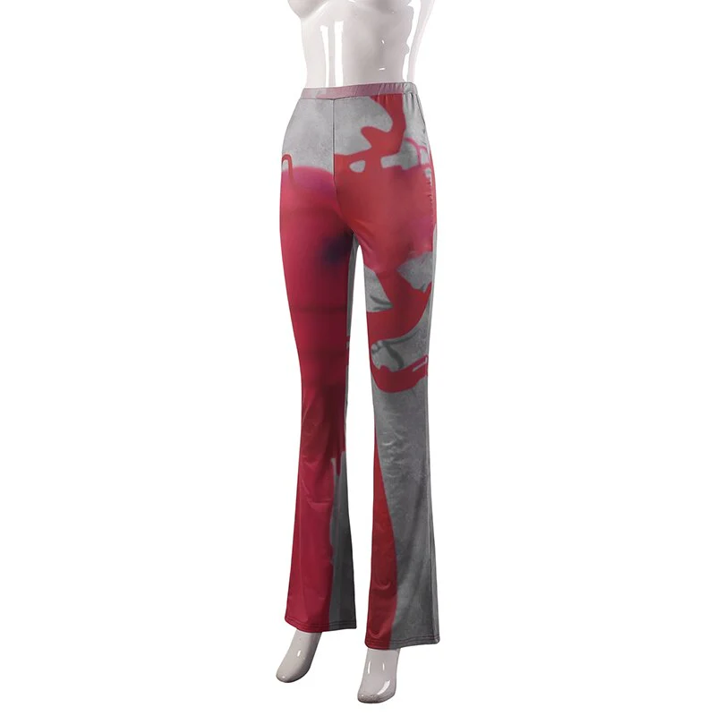 BUILDINGB Ink Splash Floral-Print Clashing Trousers Casual Buttock Lift Flared Pants - Image 7