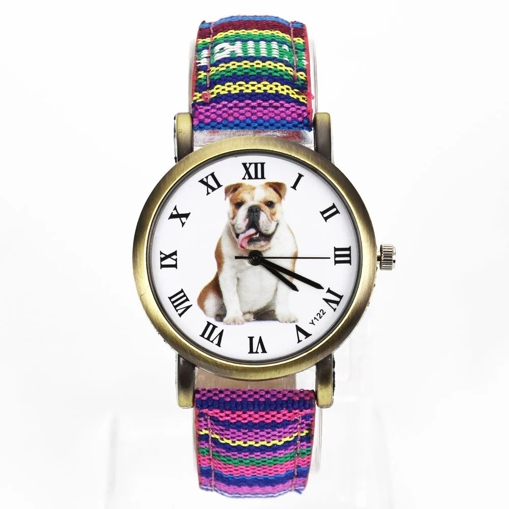 Bulldog Large Pet Dog Watch Women Men Military Camouflage Denim Canvas Belt For English French Dogs Sport Quartz Wrist Watch - Image 12