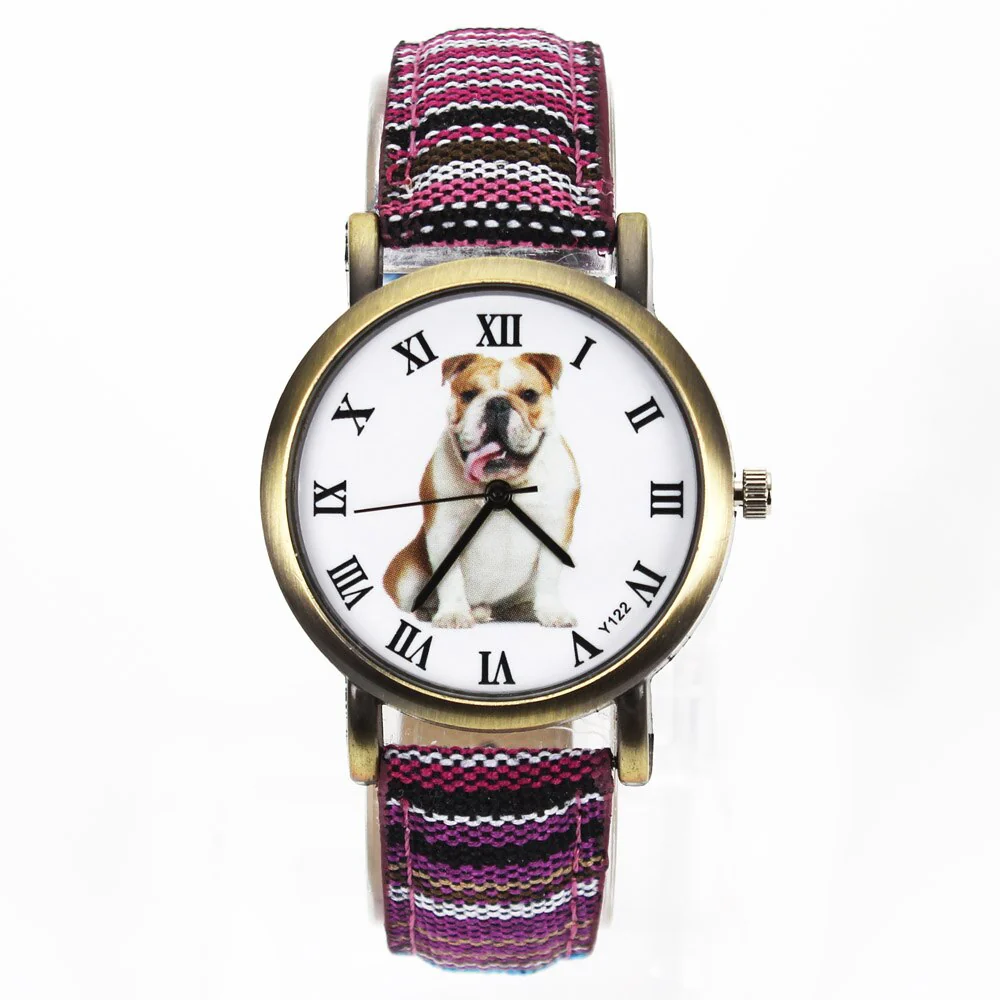 Bulldog Large Pet Dog Watch Women Men Military Camouflage Denim Canvas Belt For English French Dogs Sport Quartz Wrist Watch - Image 3