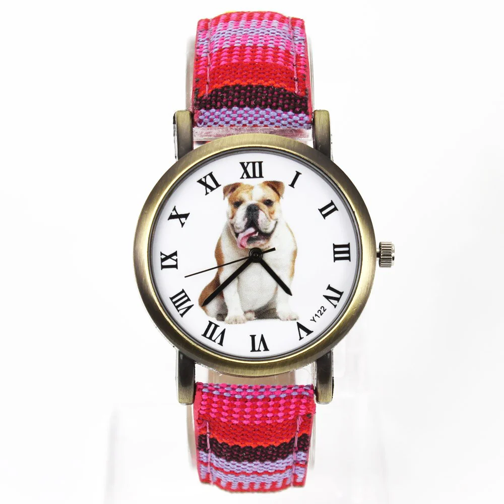 Bulldog Large Pet Dog Watch Women Men Military Camouflage Denim Canvas Belt For English French Dogs Sport Quartz Wrist Watch - Image 4