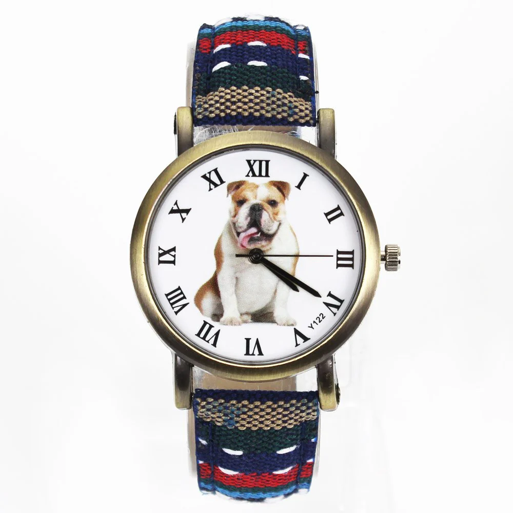 Bulldog Large Pet Dog Watch Women Men Military Camouflage Denim Canvas Belt For English French Dogs Sport Quartz Wrist Watch - Image 5