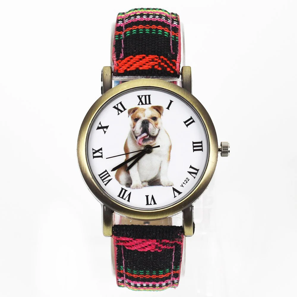 Bulldog Large Pet Dog Watch Women Men Military Camouflage Denim Canvas Belt For English French Dogs Sport Quartz Wrist Watch - Image 6