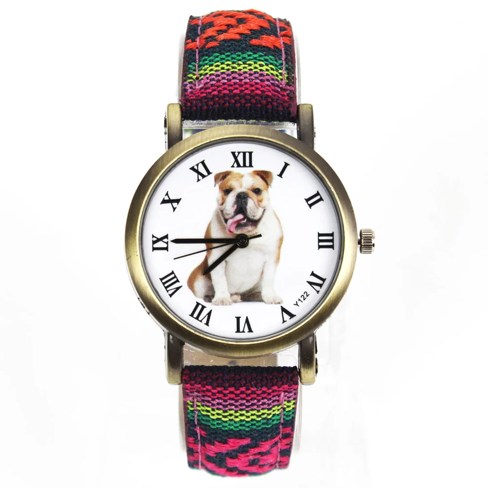 Bulldog Large Pet Dog Watch Women Men Military Camouflage Denim Canvas Belt For English French Dogs Sport Quartz Wrist Watch - Image 7