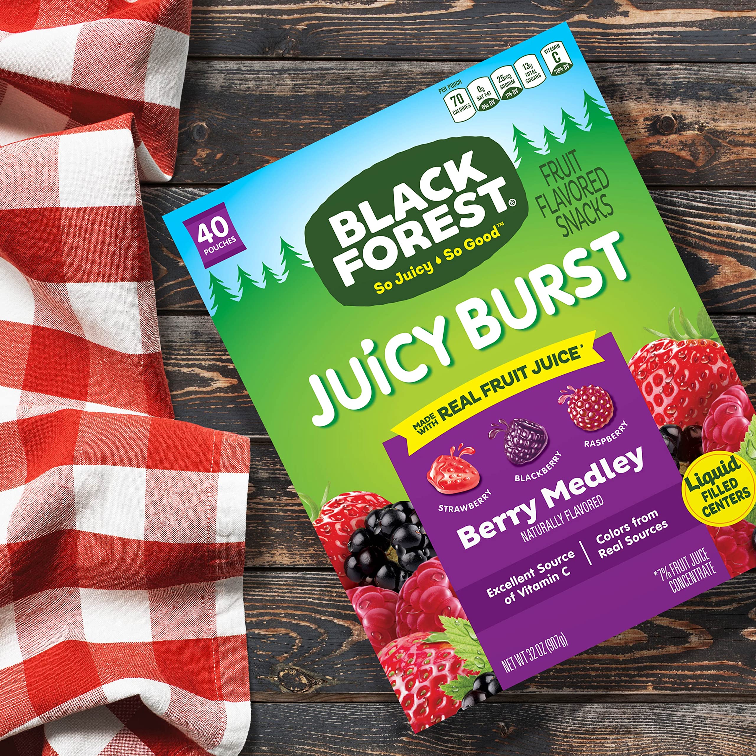 Bundle of Black Forest Juicy Burst Fruit Snacks - Mixed Fruit + Berry Medley, 0.8 Ounce Pouches (40 Count per Box) - Image 2