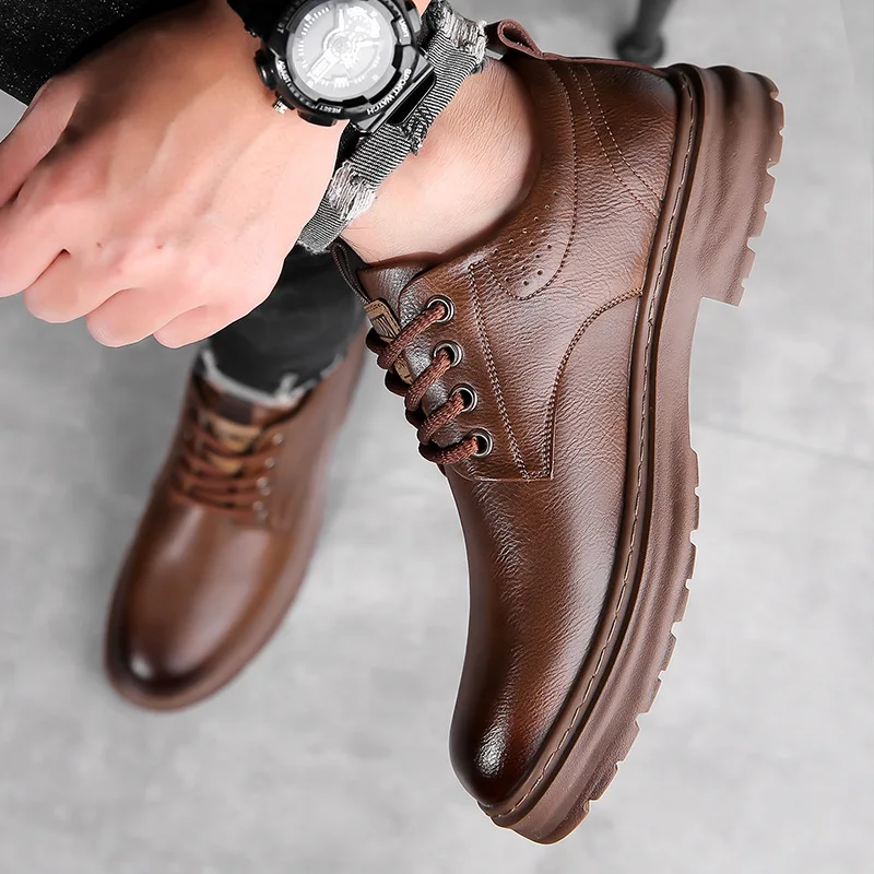 Business Casual Low-top Genuine Leather Shoes Men Spring Autumn New Designer British Style Retro Platform Shoes Loafers Men - Image 2