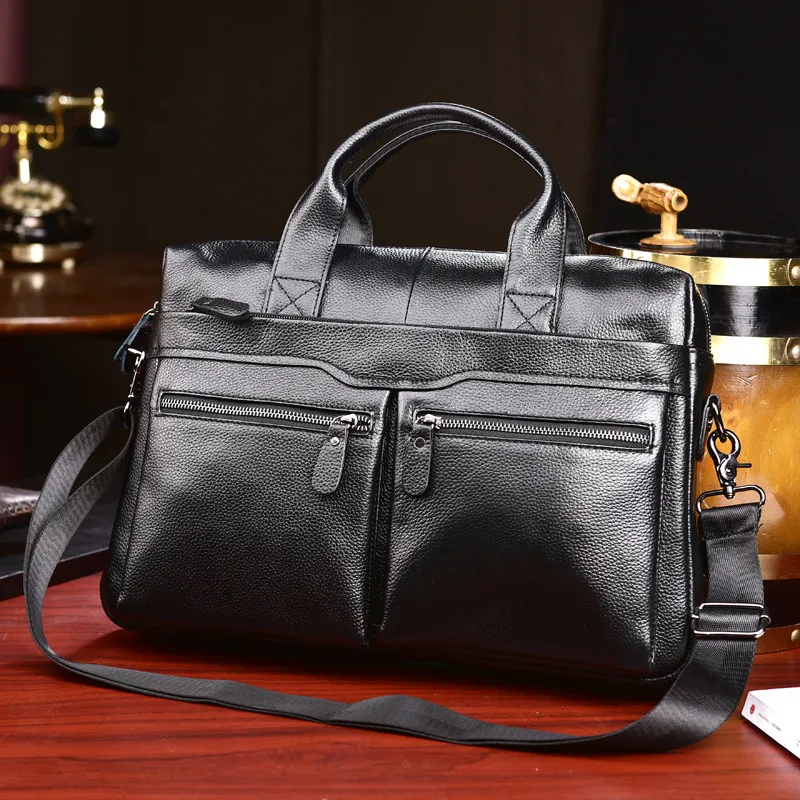Business Laptop Bag Men Genuine Leather Handbags Male Leather Travel Briefcases Men High Quality Cowhide Leather Messenger Bags - Image 6
