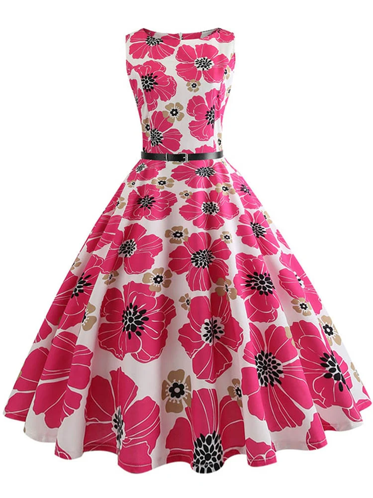 Butterfly Print Summer Dress Women  Floral Vintage Dresses Elegant Retro Party Tank Sleeveless Casual Office Dress - Image 10