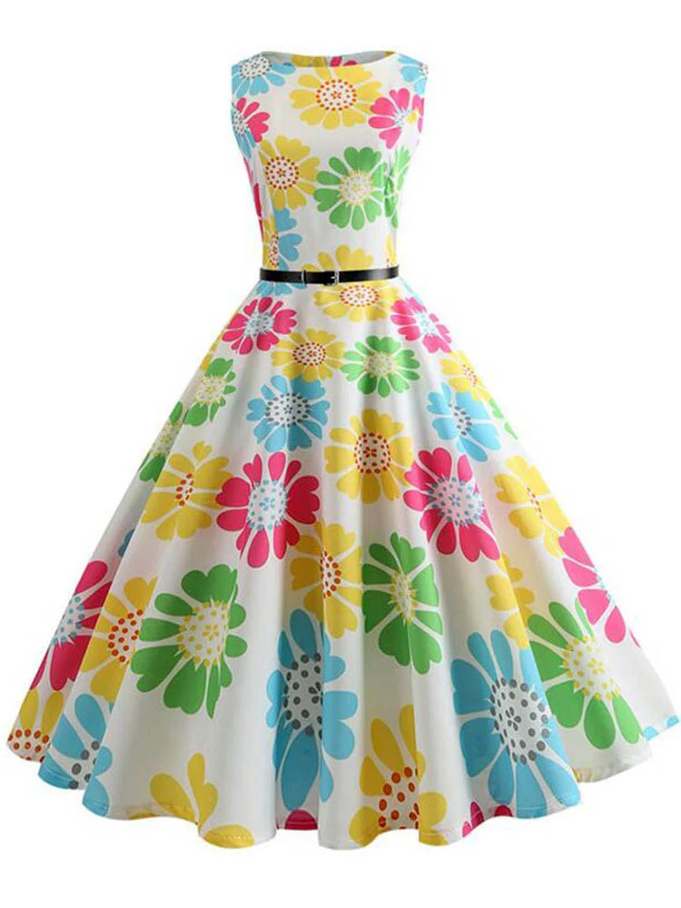 Butterfly Print Summer Dress Women  Floral Vintage Dresses Elegant Retro Party Tank Sleeveless Casual Office Dress - Image 4