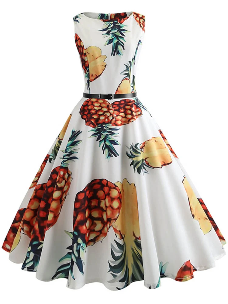 Butterfly Print Summer Dress Women  Floral Vintage Dresses Elegant Retro Party Tank Sleeveless Casual Office Dress - Image 5