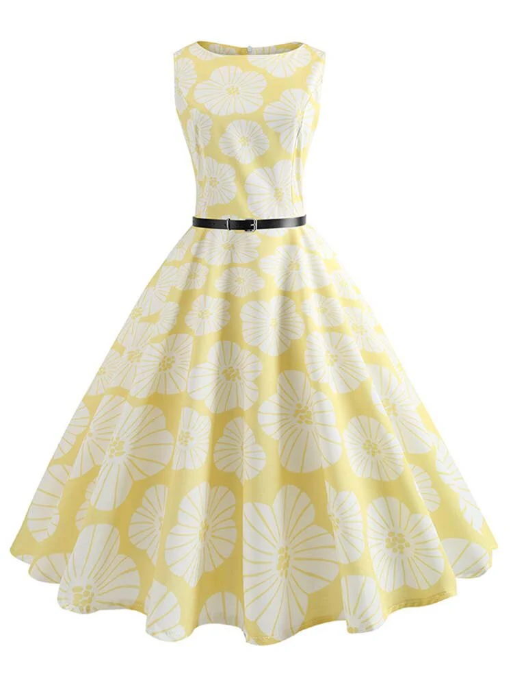 Butterfly Print Summer Dress Women  Floral Vintage Dresses Elegant Retro Party Tank Sleeveless Casual Office Dress - Image 7