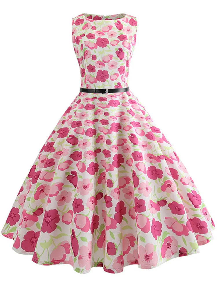 Butterfly Print Summer Dress Women  Floral Vintage Dresses Elegant Retro Party Tank Sleeveless Casual Office Dress - Image 9