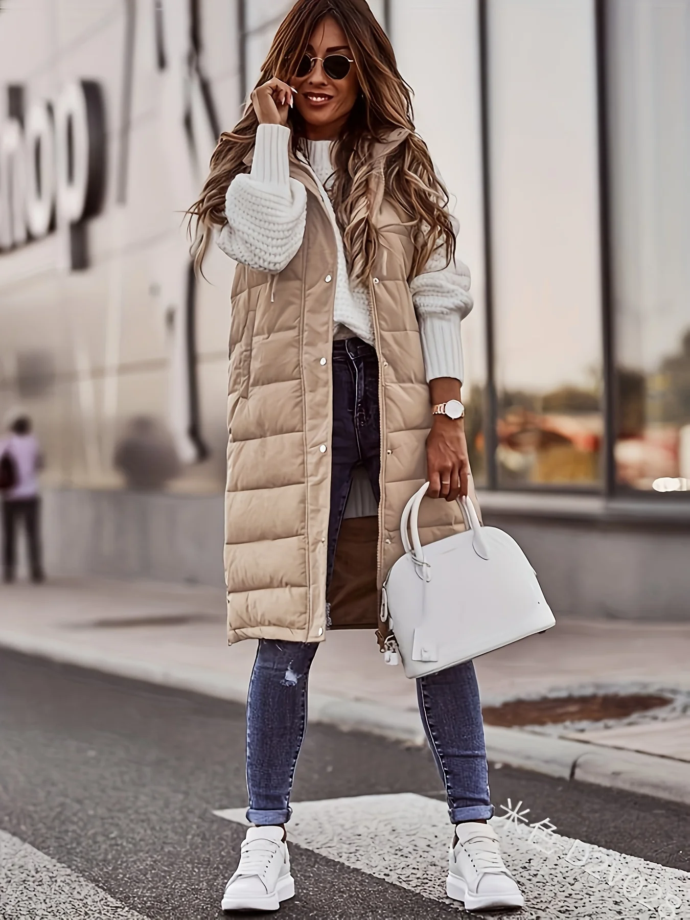 Button Front Hooded Coat, Casual Sleeveless Long Length Outerwear, Women's Clothing - Image 2