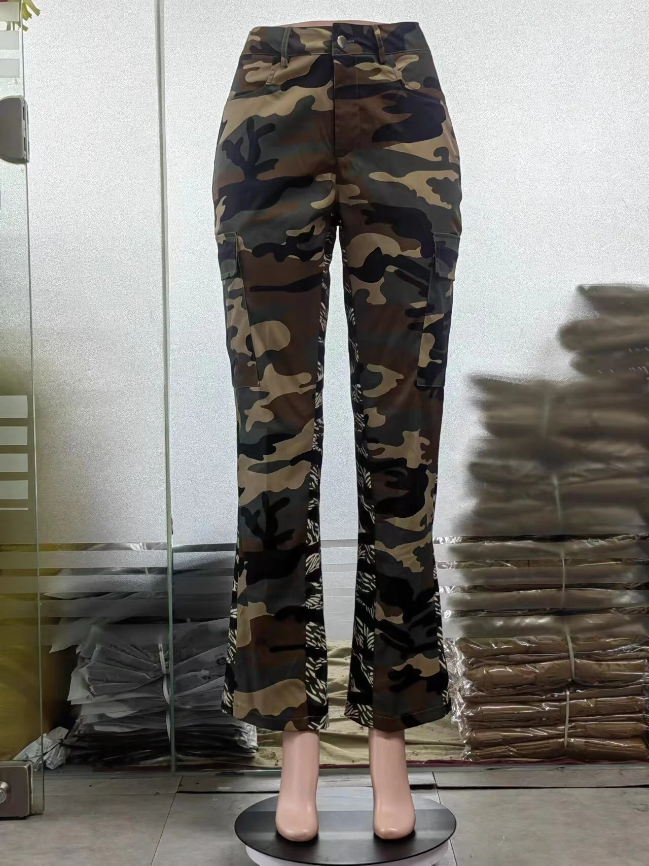 Camo Women Cargo Pants Casual High Waist Side Slit Flare Pants 2023 Summer New Fashion Elegant Bottoms High Street Trousers - Image 6