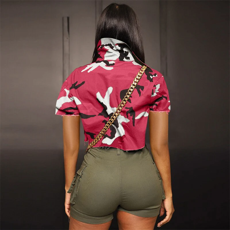 Camouflage Print Jackets for Women Clothing Streetwear Single-breasted Pockets Outerwear Cropped Jacket Coats Chaqueta Mujer - Image 8