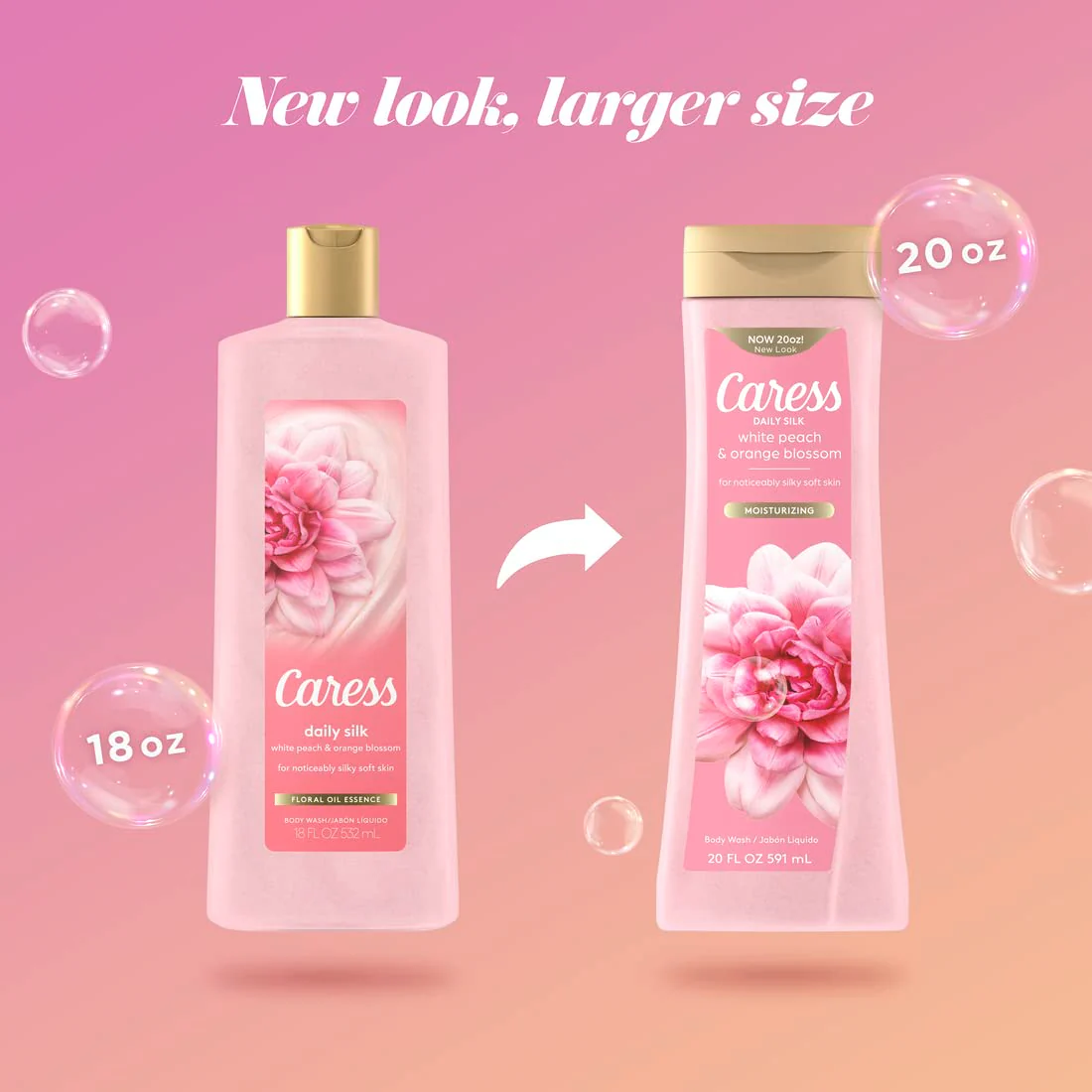 Caress Body Wash With Silk Extract For Noticeably Silky, Soft Skin Daily Silk Body Soap With White Peach & Orange Blossom 20 fl oz 4 pack - Image 3