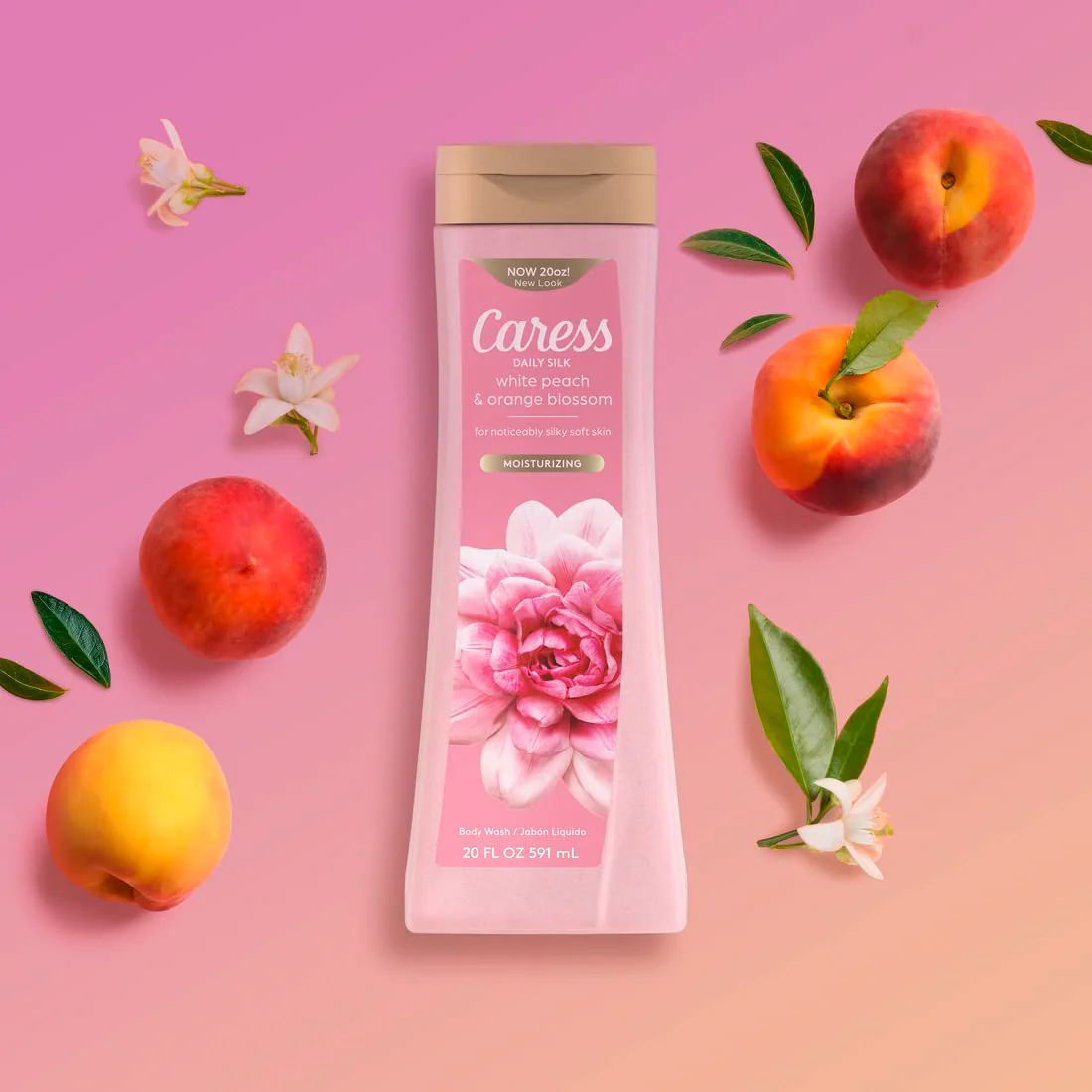 Caress Body Wash With Silk Extract For Noticeably Silky, Soft Skin Daily Silk Body Soap With White Peach & Orange Blossom 20 fl oz 4 pack - Image 4