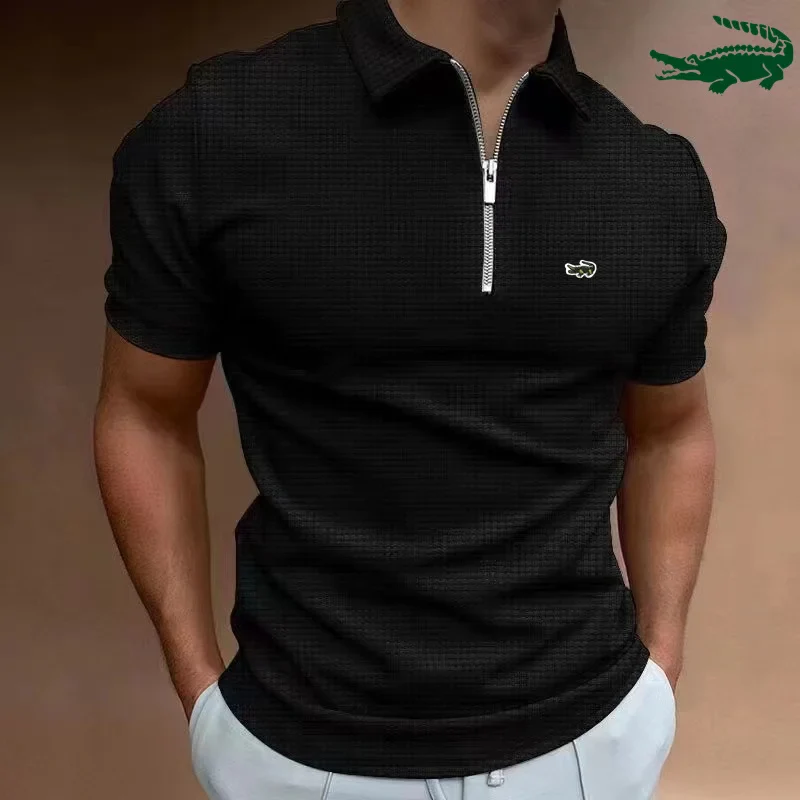 CARTELO Brand POLO Shirt Zipper Waffle Summer Men's Short Sleeve T-shirt Sport Casual Quick Dry Breathable Elastic Bottom - Image 7