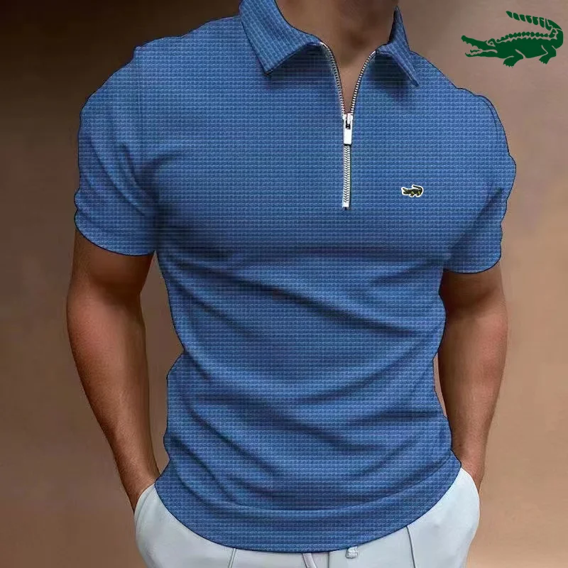 CARTELO Brand POLO Shirt Zipper Waffle Summer Men's Short Sleeve T-shirt Sport Casual Quick Dry Breathable Elastic Bottom - Image 8