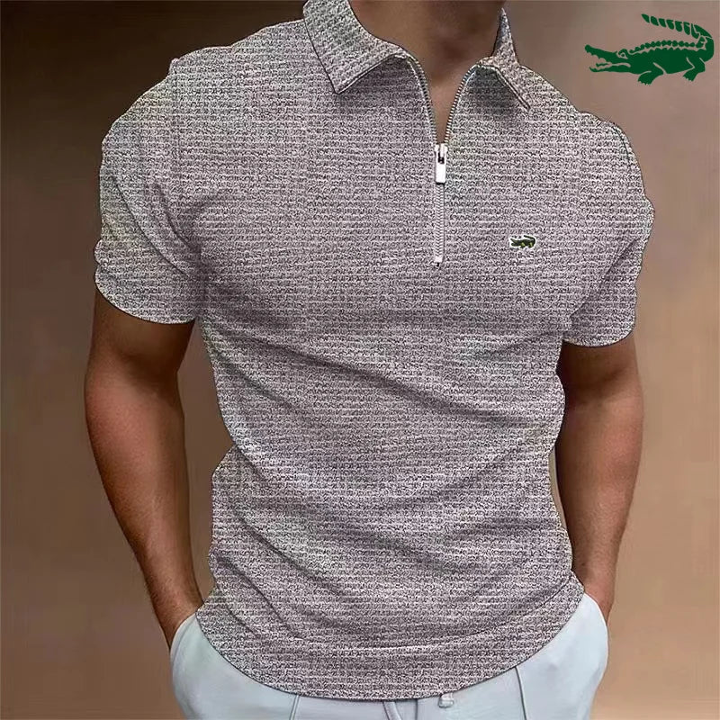 CARTELO Brand POLO Shirt Zipper Waffle Summer Men's Short Sleeve T-shirt Sport Casual Quick Dry Breathable Elastic Bottom - Image 9