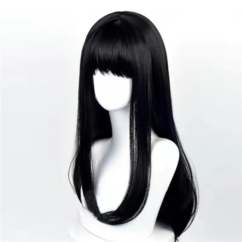 Cartoon Character Cosplay Hair Extensions Synthetic Wigs Natural Breathable Head Cover Black Long Straight Wig Hat for Women - Image 4