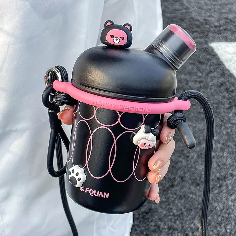 Cartoon Cute Stainless Steel Insulation Water Bottle Outdoor Double Drink Thermos Cup Portable Children Vacuum Straw Thermal Cup - Image 6