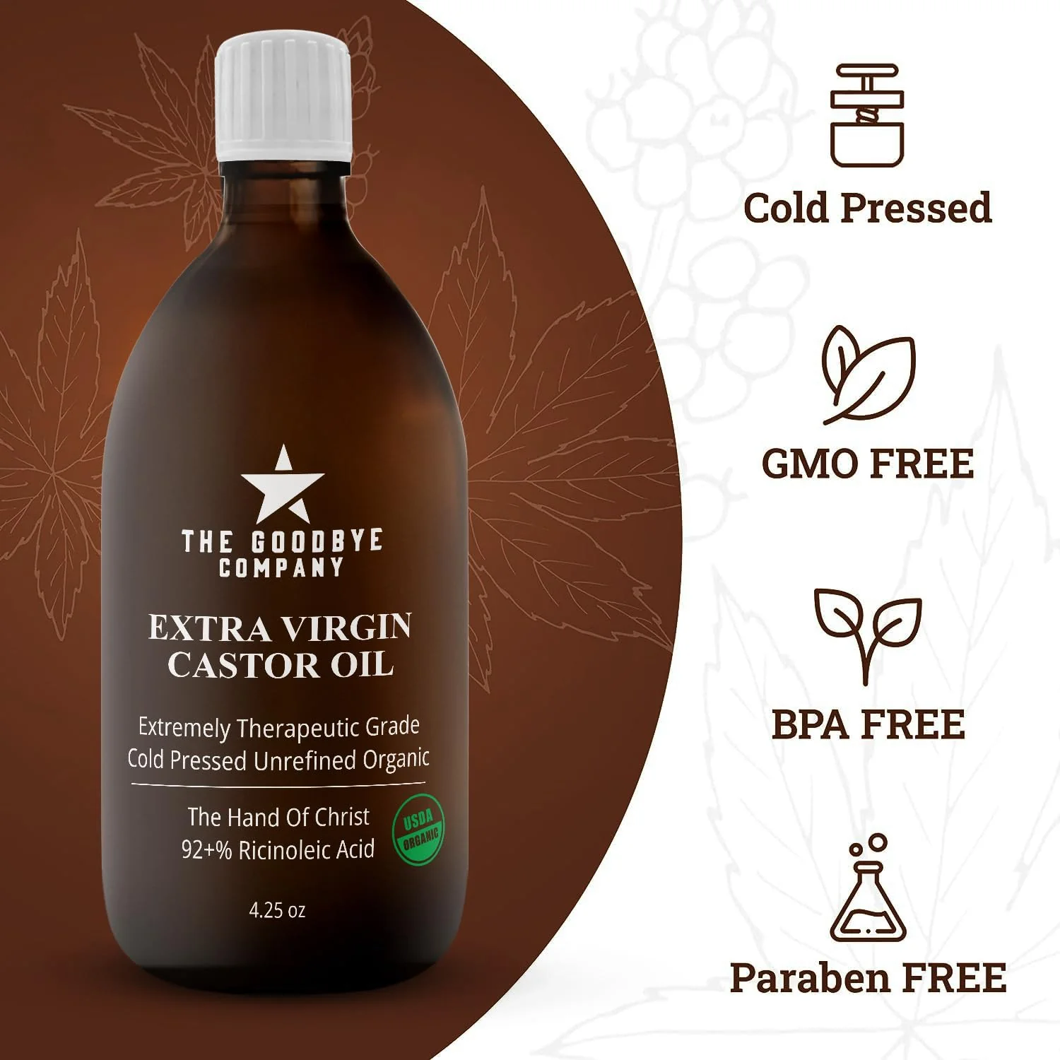 Castor Oil USDA Certified Organic Glass Bottle Pure Cold-Pressed - (120 mL) 100% Natural Virgin Castor Oil Unrefined Moisturizing for Skin Hair Growth, Food Grade Hexane & BPA Free (4.25 Ounces) - Image 6