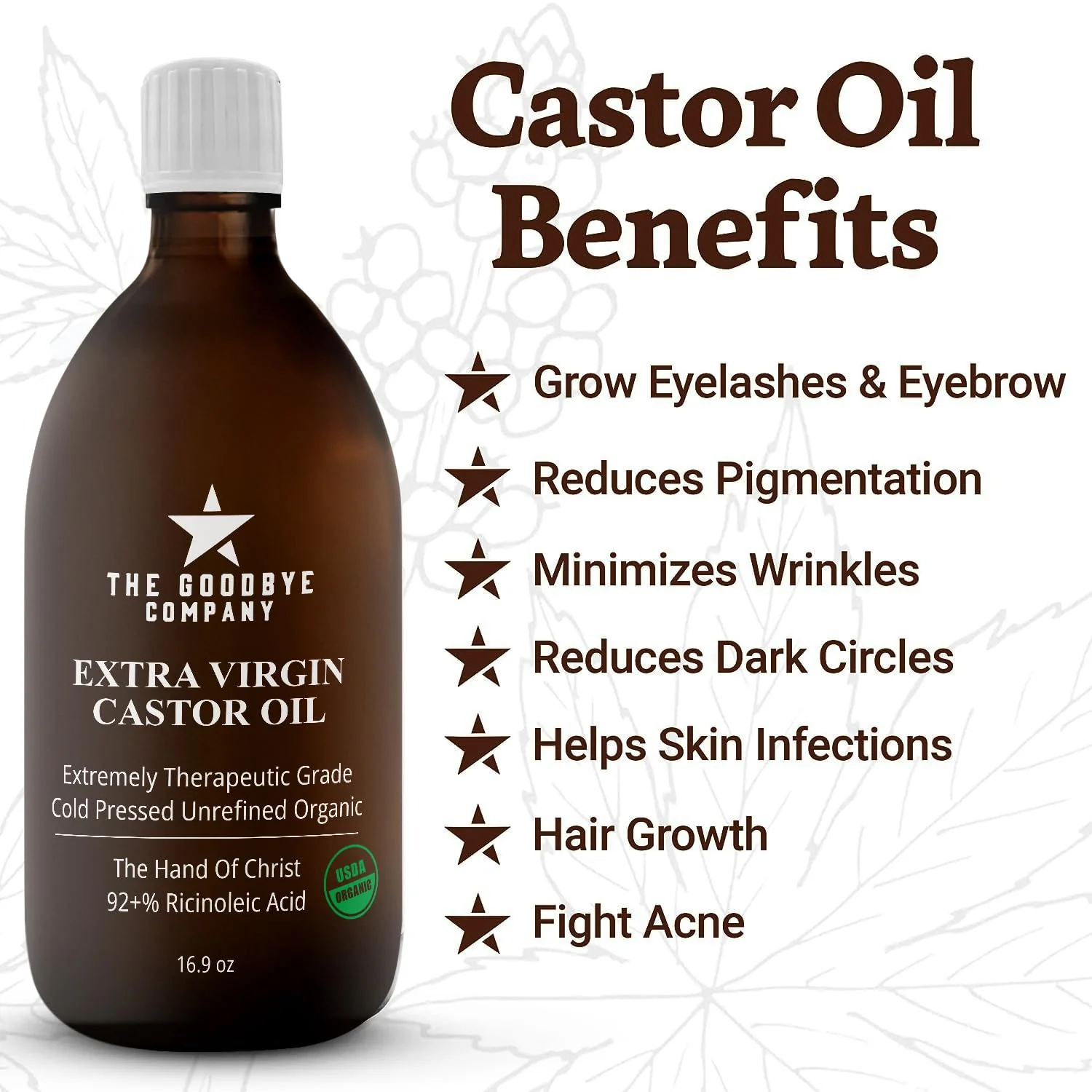 Castor Oil USDA Certified Organic Glass Bottle Pure Cold-Pressed - (500 mL) 100% Natural Virgin Castor Oil Unrefined Moisturizing for Skin Hair Growth for Eyelashes, Hexane & BPA Free (16.90 Ounces) - Image 5