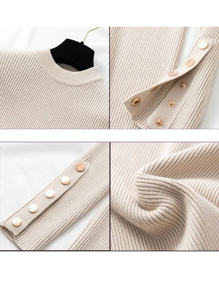 casual autumn winter women thick sweater pullovers long sleeve button o-neck chic Sweater Female Slim knit top soft jumper tops - Image 10