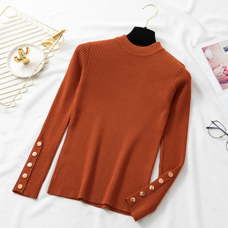 casual autumn winter women thick sweater pullovers long sleeve button o-neck chic Sweater Female Slim knit top soft jumper tops - Image 6