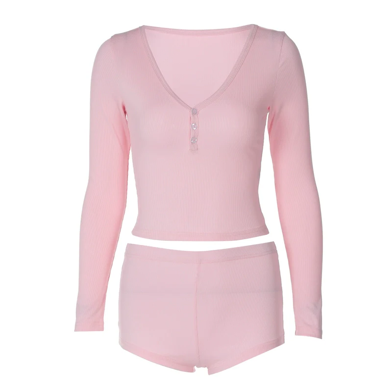 Casual Button Half-Open Collar Long Sleeves Tops Two-piece Set - Image 6