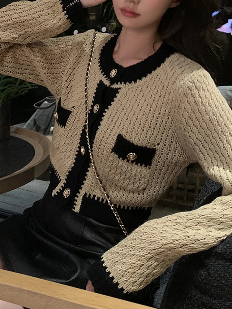 Casual Cardigan Women Long Sleeve Button Slim Y2k Crop Tops Office Lady Knitted Sweater Korean Fashion Clothing 2022 Autumn Chic - Image 4