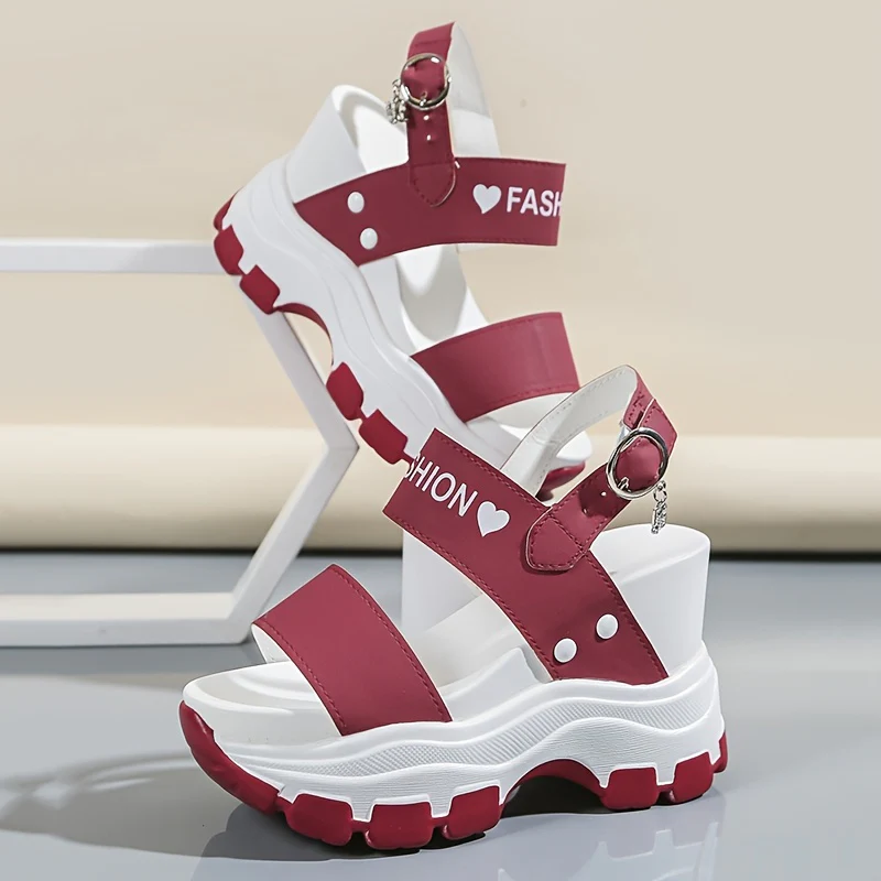 Casual Elegance Open-Toe Wedge Sandals, Solid Color with Strappy Back & Metal Buckle, Comfortable Platform Heel Fashion Footwear for Women