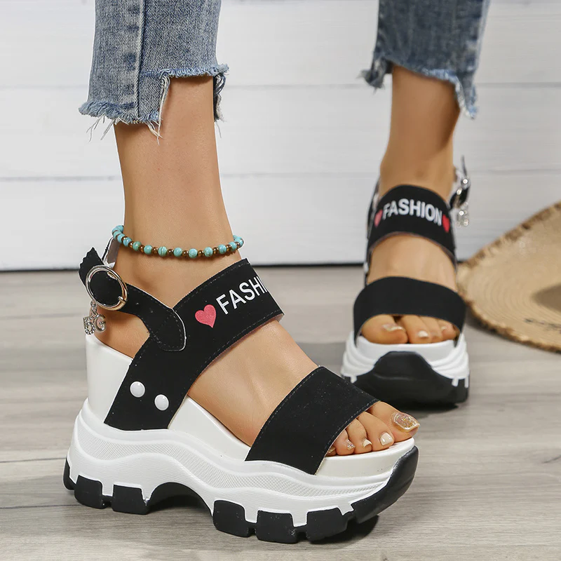 Casual Elegance Open-Toe Wedge Sandals, Solid Color with Strappy Back & Metal Buckle, Comfortable Platform Heel Fashion Footwear for Women - Image 20
