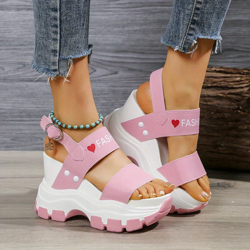 Casual Elegance Open-Toe Wedge Sandals, Solid Color with Strappy Back & Metal Buckle, Comfortable Platform Heel Fashion Footwear for Women - Image 28