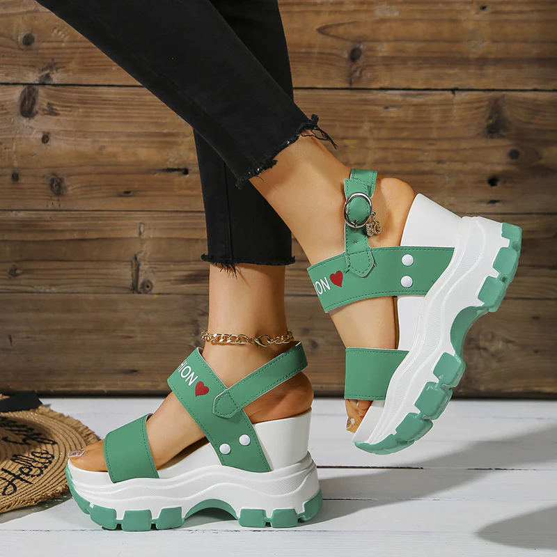 Casual Elegance Open-Toe Wedge Sandals, Solid Color with Strappy Back & Metal Buckle, Comfortable Platform Heel Fashion Footwear for Women - Image 34