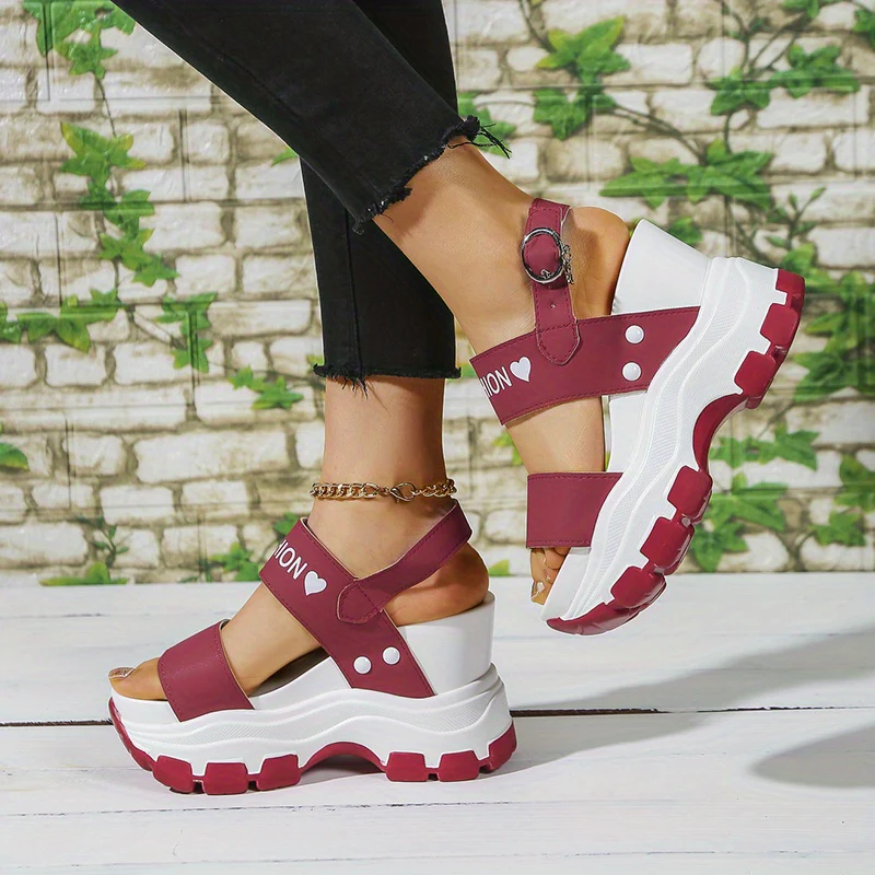 Casual Elegance Open-Toe Wedge Sandals, Solid Color with Strappy Back & Metal Buckle, Comfortable Platform Heel Fashion Footwear for Women - Image 36