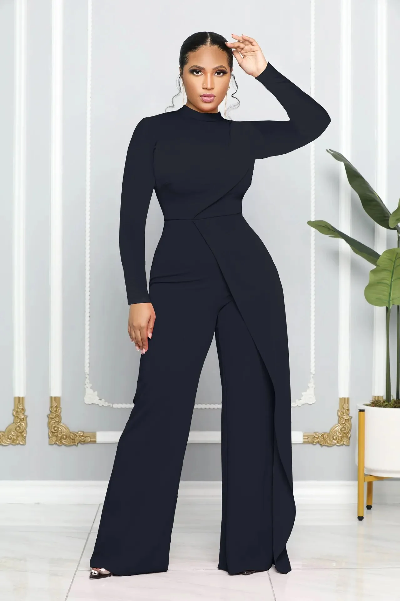 Casual Elegant Long Sleeve Jumpsuits Women New O-Neck High Waist Slim Straight Jumpsuit OL Rompers Woman Streetwear Party Outfit - Image 2