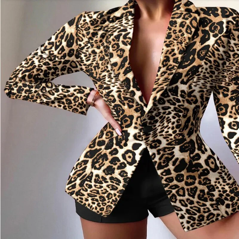 Casual Fashion Leopard Print Tie-Dye Hit Color Long-Sleeved Small Suit Luxury Women Tops Office Ladies Jacket Spring and Autumn