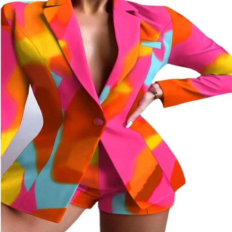 Casual Fashion Leopard Print Tie-Dye Hit Color Long-Sleeved Small Suit Luxury Women Tops Office Ladies Jacket Spring and Autumn - Image 4