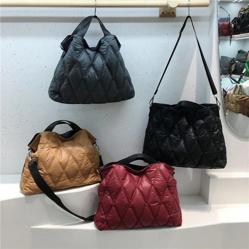 Casual Padded Large Capacity Tote Women Handbags Designer Lingge Quilted Shoulder Bags Luxury Nylon Sapce Cotton Crossbody Bag - Image 11