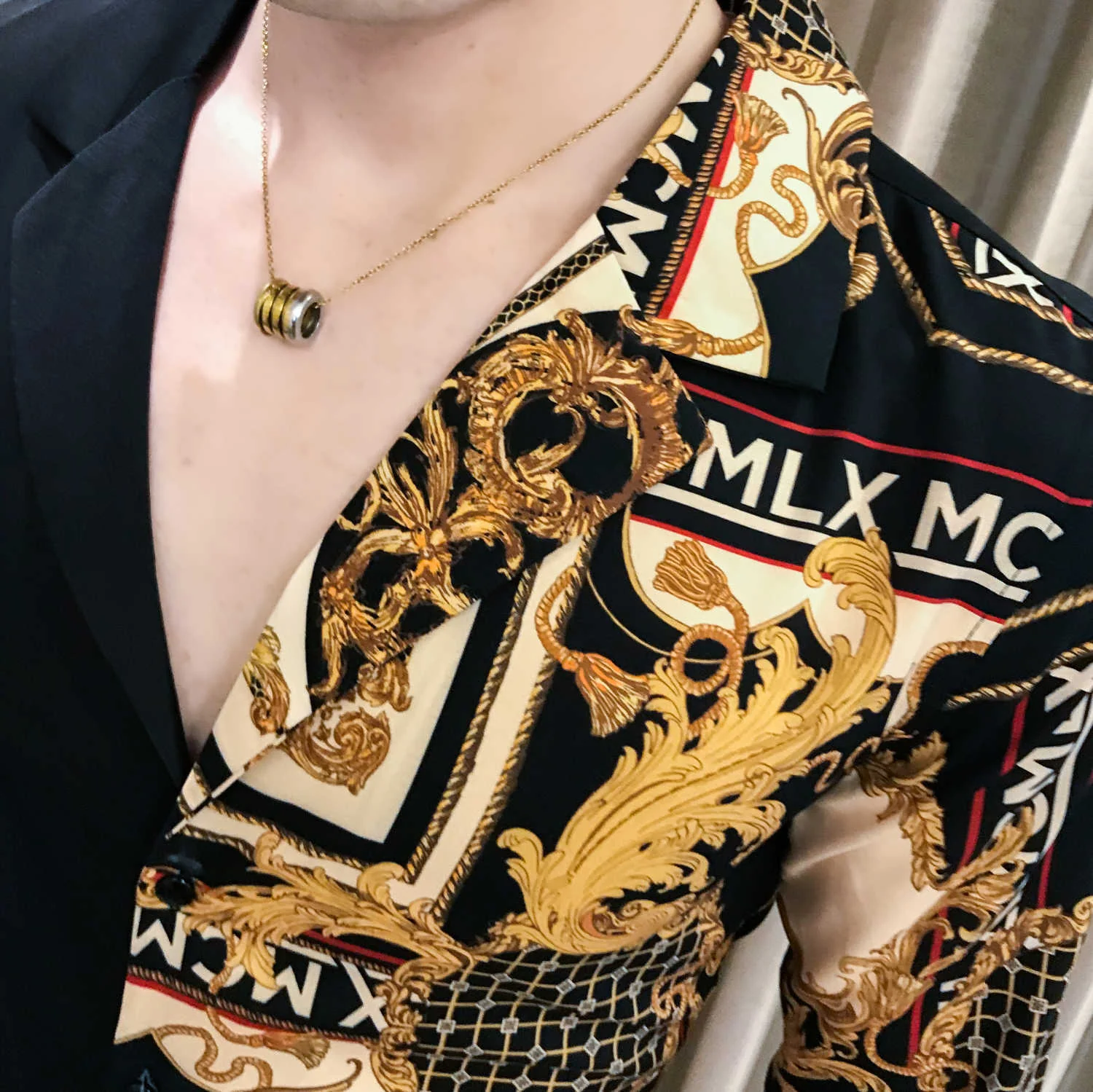 Casual Shirt Men Slim Fit Print Party Club Shirt Luxury Black Gold Shirt 201 Autumn Baroque Men Shirt Long Sleeve Patchwork - Image 6
