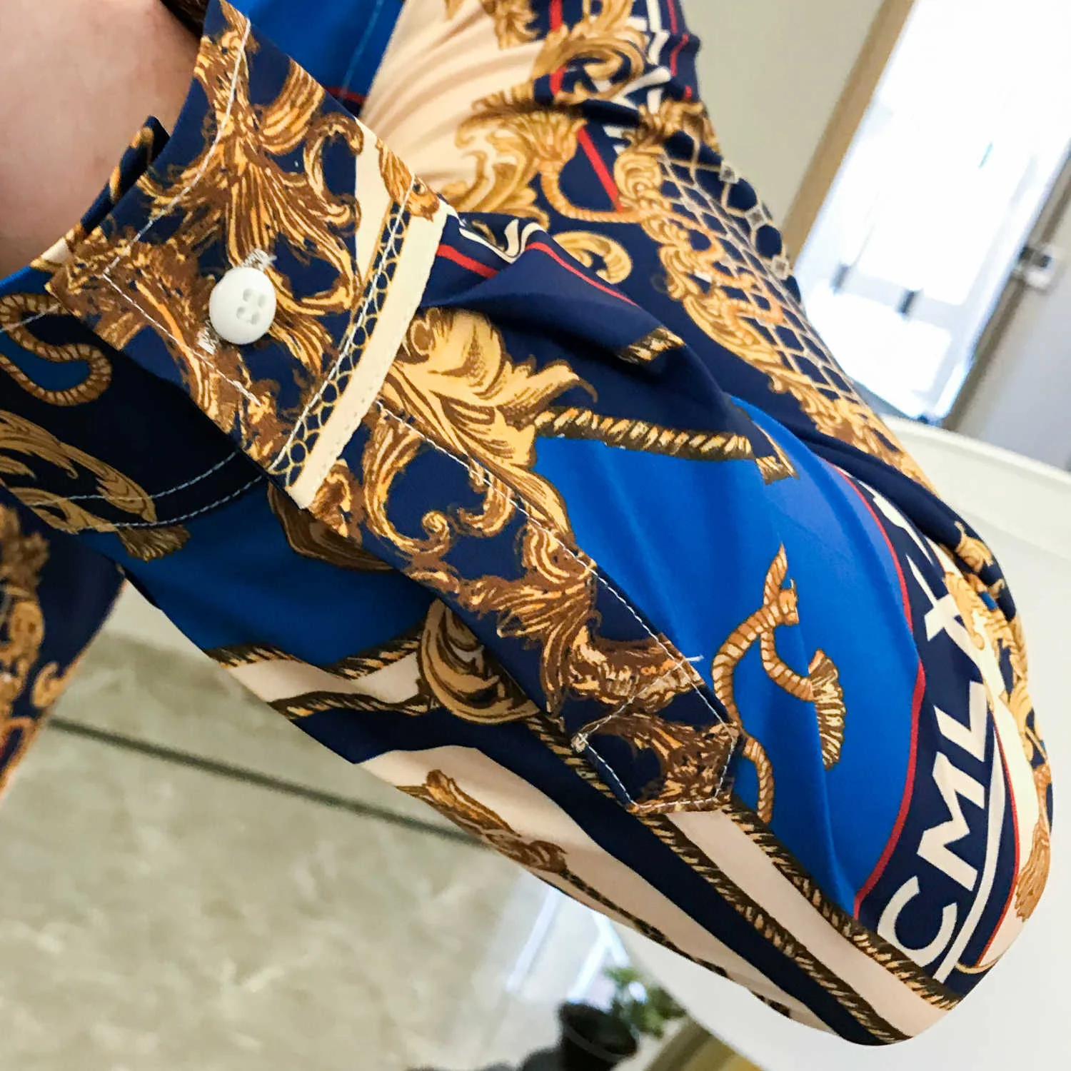 Casual Shirt Men Slim Fit Print Party Club Shirt Luxury Black Gold Shirt 201 Autumn Baroque Men Shirt Long Sleeve Patchwork - Image 8
