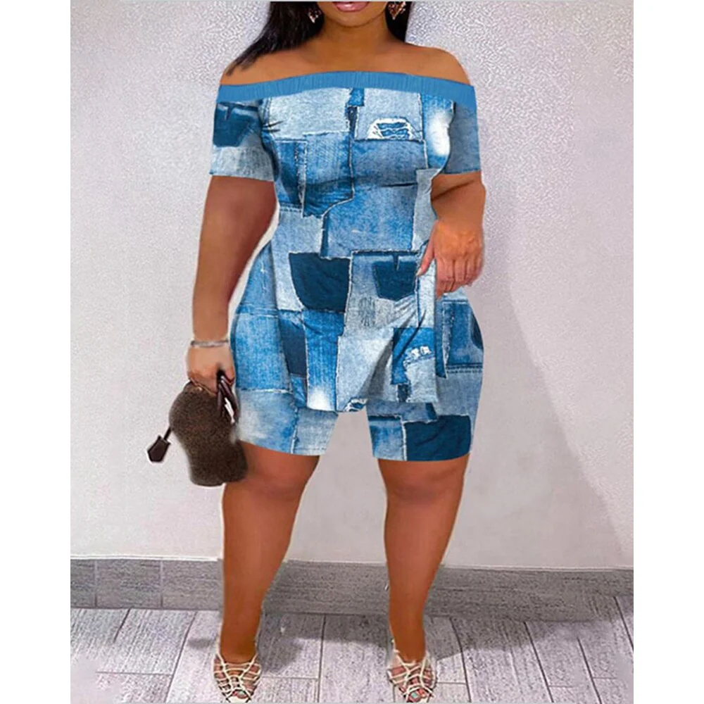 Casual Summer Women Tie Dye Print Off Shoulder Hem Split Top & Shorts Sets Short Sleeve 2 piece Suit Sets Outfits Streetwear - Image 7