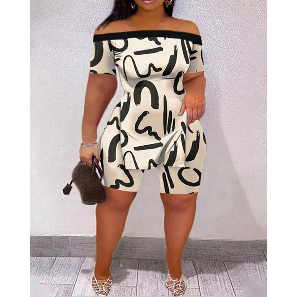 Casual Summer Women Tie Dye Print Off Shoulder Hem Split Top & Shorts Sets Short Sleeve 2 piece Suit Sets Outfits Streetwear - Image 9