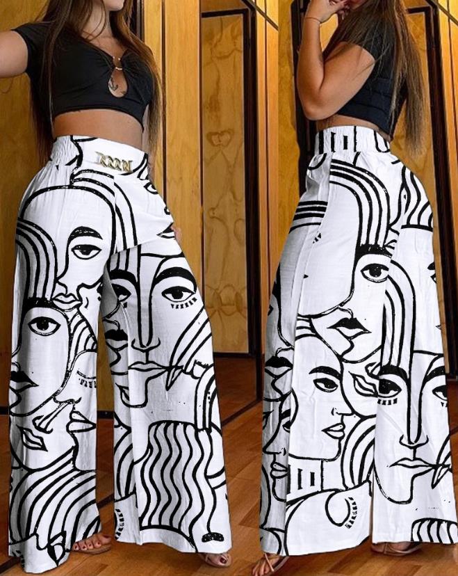 Casual Women High Waist Pants Chain Decor Europe & America Fashion Plain Pocket Design Daily Vacation Women's Wide Leg Trousers - Image 5