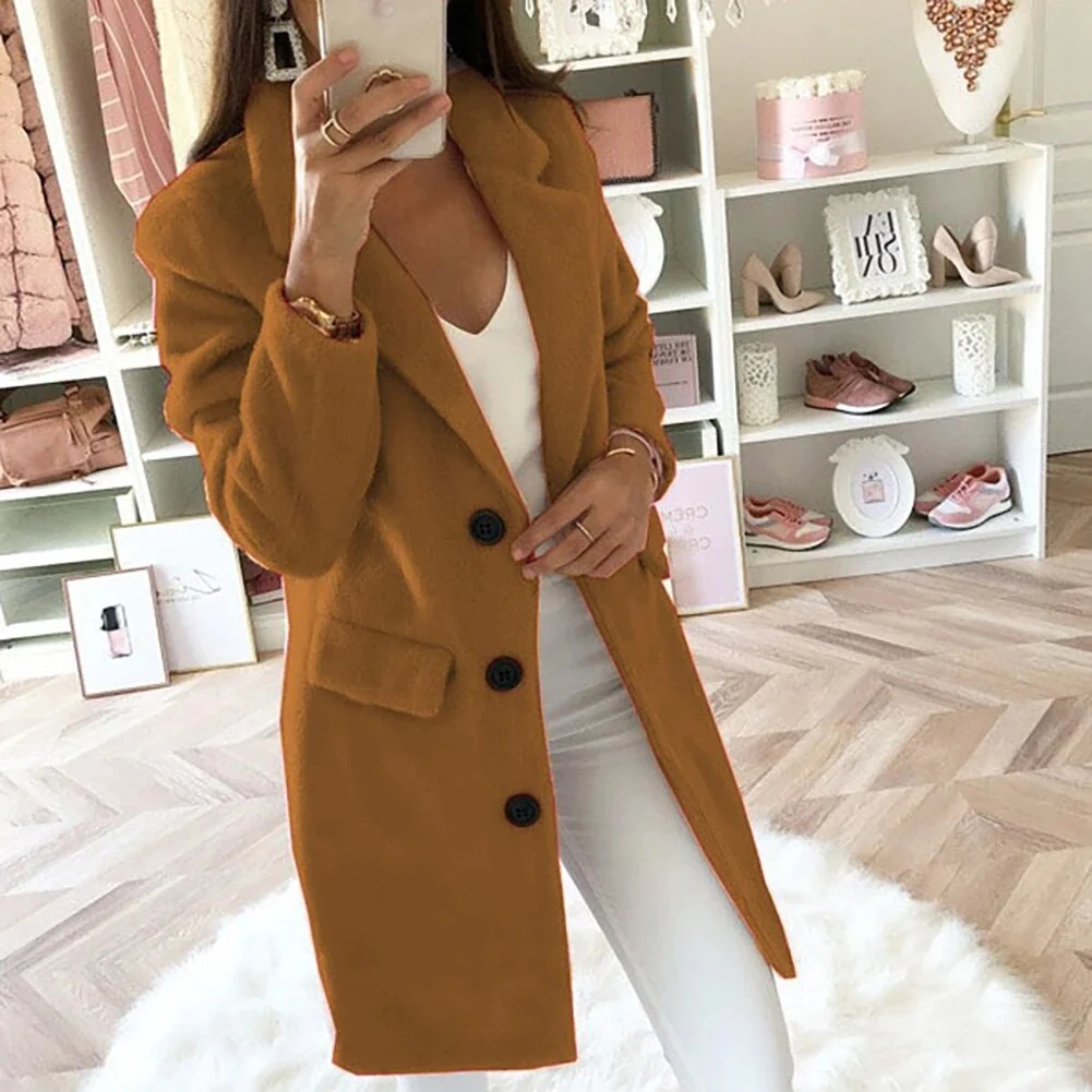 Casual Wool Blend Jackets Women Wool Jacket Female Plus Size Long Sleeve Winter Women Long Wool Coat Manteau Femme Hivers - Image 3